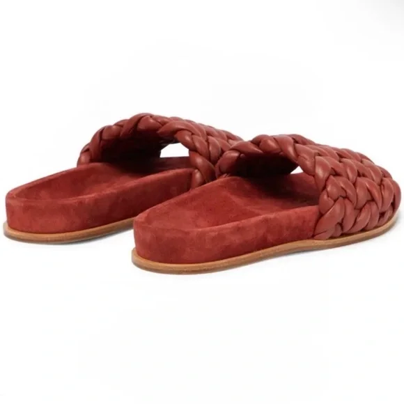 CHLOE RED BRAIDED LEATHER SLIDES - Picture 3 of 13
